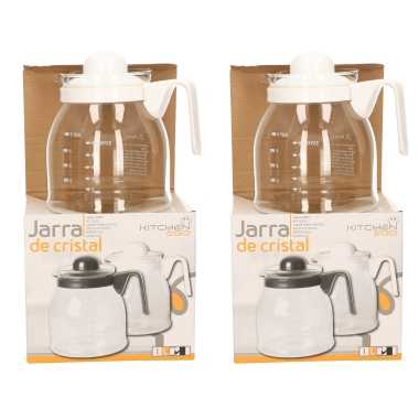2x stuks theepot/koffiepot met witte deksel en handvat 1 liter