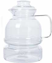 Glazen transparante theepot 1 5 liter met rechaud warmhoudplaatje