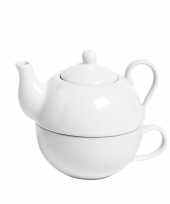 Porseleinen theepot set met kopje wit 250 ml