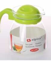 Theepot met lime groene deksel en handvat 1 25 liter