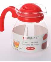 Theepot met rode deksel en handvat 1 25 liter